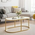 thumbnail image 1 of Coffee Table Gold Glass Coffee Table for Living Room, Oval Table Center Table with Ribbed Glass Top and Sturdy Metal Frame,Modern Glass Accent Tables for Bedroom Home Office, 1 of 9