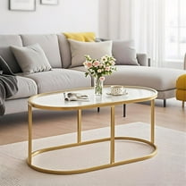 Coffee Table Gold Glass Coffee Table for Living Room, Oval Table Center Table with Ribbed Glass Top and Sturdy Metal Frame,Modern Glass Accent Tables for Bedroom Home Office