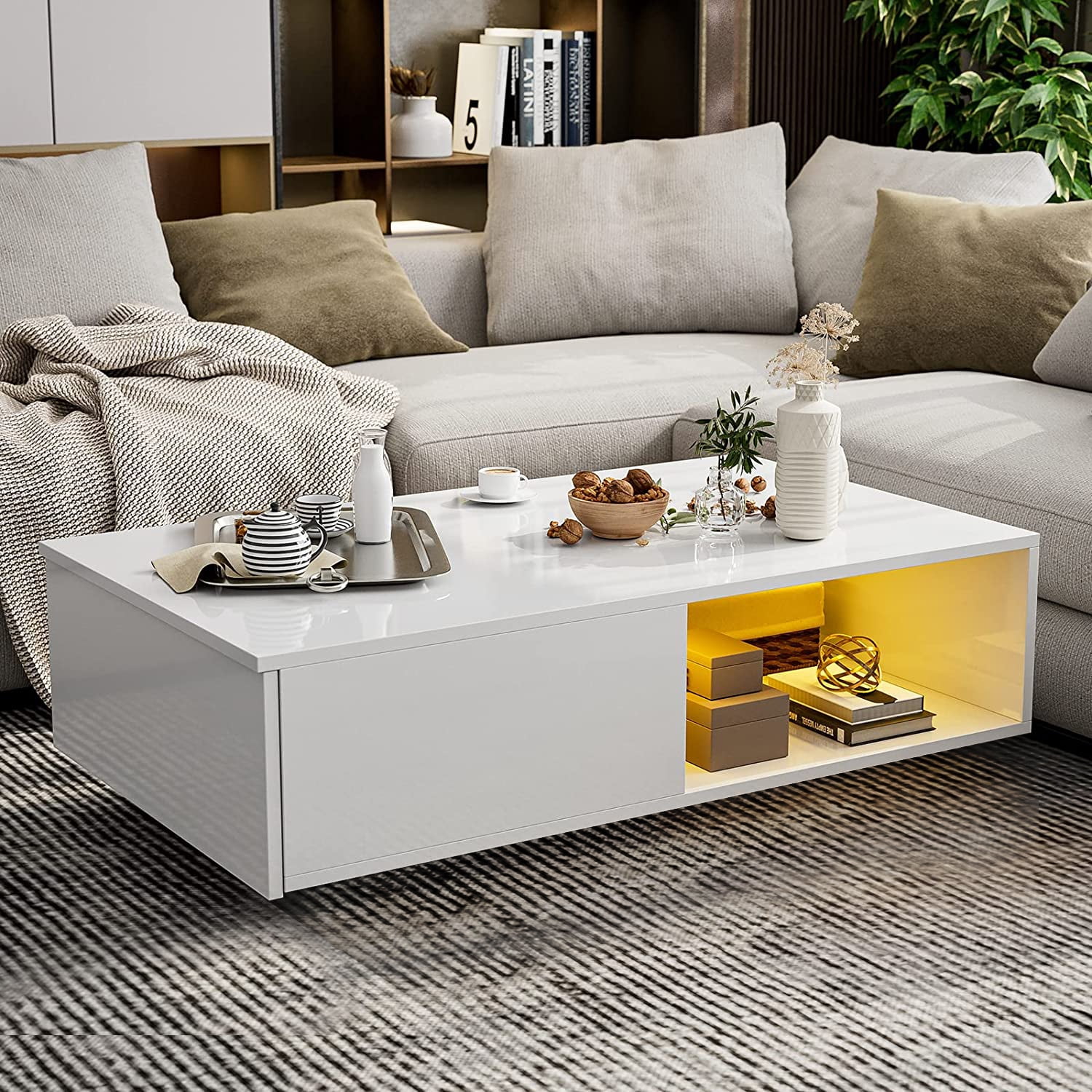 Coffee Table, High Gloss LED Cocktail Tables with Philippines Ubuy