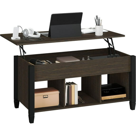 Coffee Table, Lift Top Coffee Table w/Hidden Storage Compartment & Lower 3 Cube Open Shelves, Lift Tabletop Center Tables for Living Room/Reception Room/Office