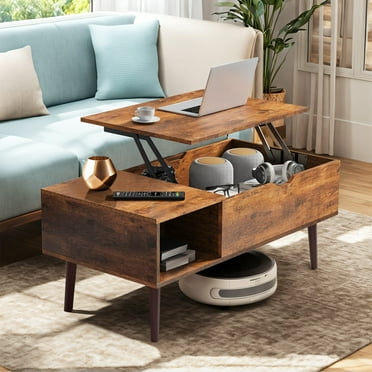 Coffee Table, Lift Top Coffee Tables for Living Room, Small Modern Wooden Center Tables with Storage Shelf and Hidden Compartment