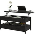 thumbnail image 1 of Coffee Table Lift Top, Multi-Function Convertible Coffee Tables with 2 Drawers and Hidden Storage Compartment, Retro Central Table with Storage Shelf (Black), 1 of 5
