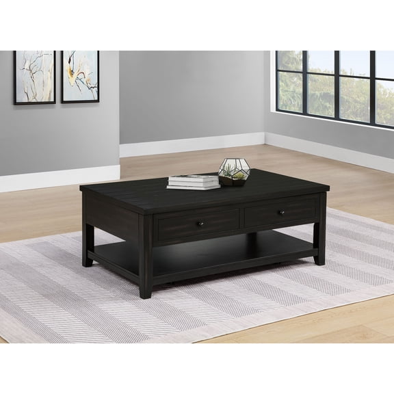 Coffee Table, Lift-Top Wood Design in Distressed Java Brown, 48-Inch Rectangular Mobile Table with Hidden Storage Compartments and Lower Shelf for Living Room, 18.5" H x 28" D