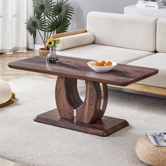 Coffee Table for Living Room, 43.3-Inch Rectangle Center Table with Faux Solid Wood Pattern, Modern Coffee Tables Cocktail Tea Table for Dining Room Apartment Home Office, Walnut