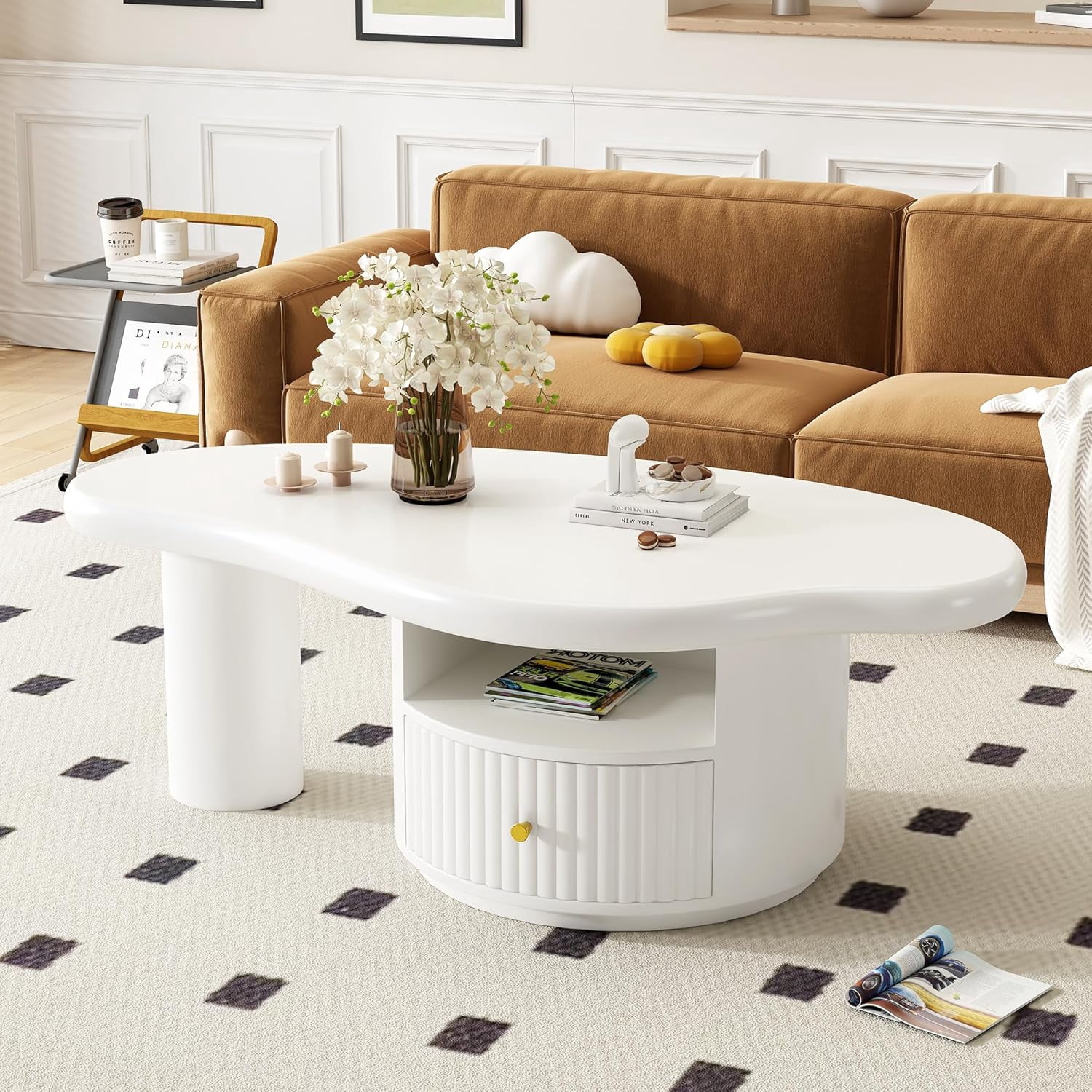 Irregular Round Table Coffee Table for Living Room, Modern Cloud-Shaped Coffee Table with One ...