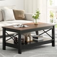 thumbnail image 1 of Coffee Table for Living Room,Modern Farmhouse Coffee Table with Storage,2-Tier Center Table for Living Room Wood Living Room Table Accent Cocktail with Sturdy Frame,Brown, 1 of 8