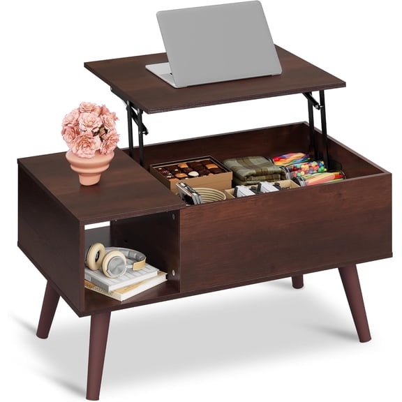 Coffee Table for Living Room, Small Coffee Table with Storage, Lift Top Modern Wooden Dining Center Table with Storage Shelf & Hidden Compartment, 31.5" Espresso