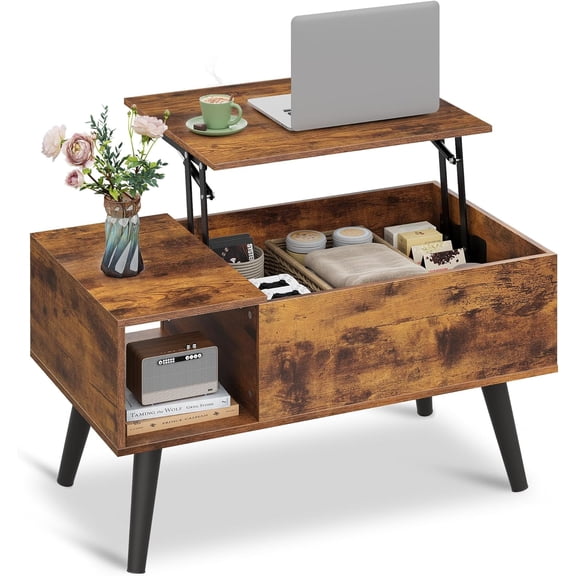 Coffee Table for Living Room, Small Coffee Table with Storage, Lift Top Modern Wooden Dining Center Table with Storage Shelf & Hidden Compartment, 31.5" Rustic Brown