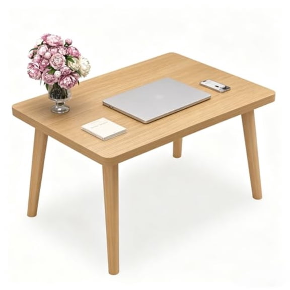 Coffee Table Low Table with 4 Solid Wood Leg Floor Table Desk for Sitting on The Floor Small Coffee Table for Small Space Japanese Side Table for Living Room Apartment Home Rectangle Brown