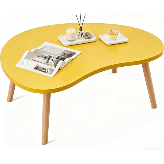 Coffee Table Low Table with Solid Wood Legs, 31.5x19.7" Large Coffee Table Side Table, Floor Table Desk for Sitting on The Floor, Living Room Furniture for Office Apartment Home, Mango Yellow