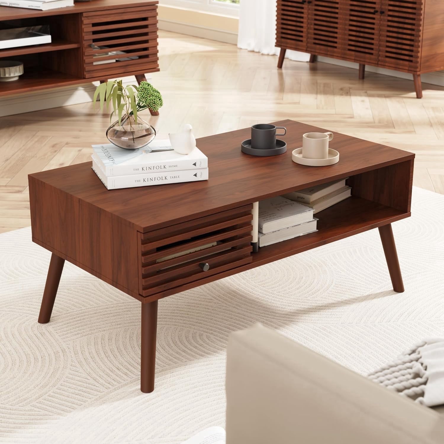 Mid Century Modern Coffee Table, CoffeeTable with Storage, Living Room ...