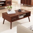 thumbnail image 1 of Mid Century Modern Coffee Table, CoffeeTable with Storage, Living Room Center Table with Slatted Panel Drawer, Fluted Wood Coffee Table with Open Shelf for Living Room,Walnut, 1 of 8