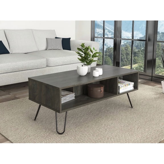 Coffee Table Minnesota with Two Shelves and Carbon Espresso Finish - Dimensions 15.75 H x 39.8 L x 17.7 W inches
