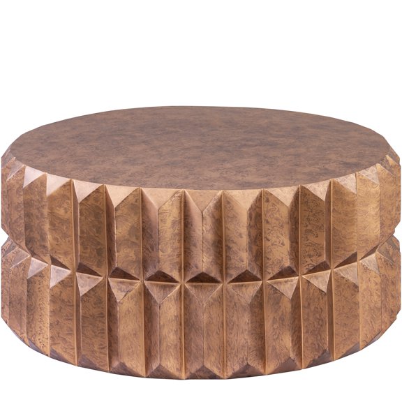 Coffee Table Modern Geometric Cylindrical Design with Angular Faceted Panels Antique Copper Finish for Living Spaces