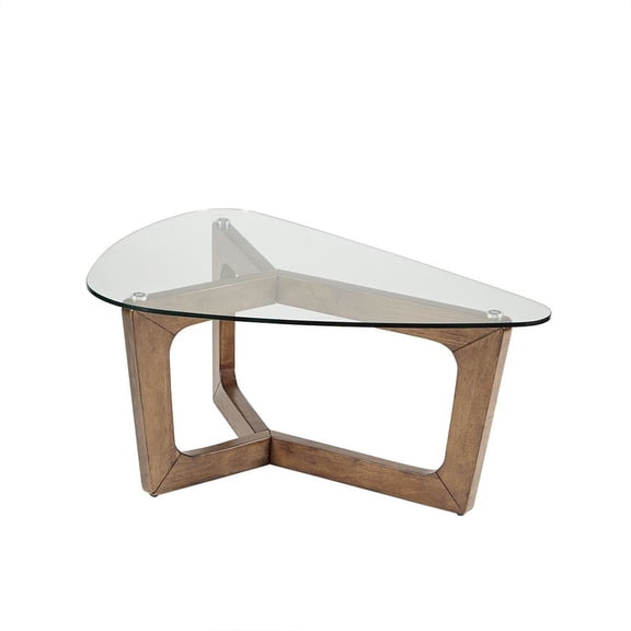 Coffee Table Modern, Glass Top with Solid Wood Frame, Rustic Living Room Table