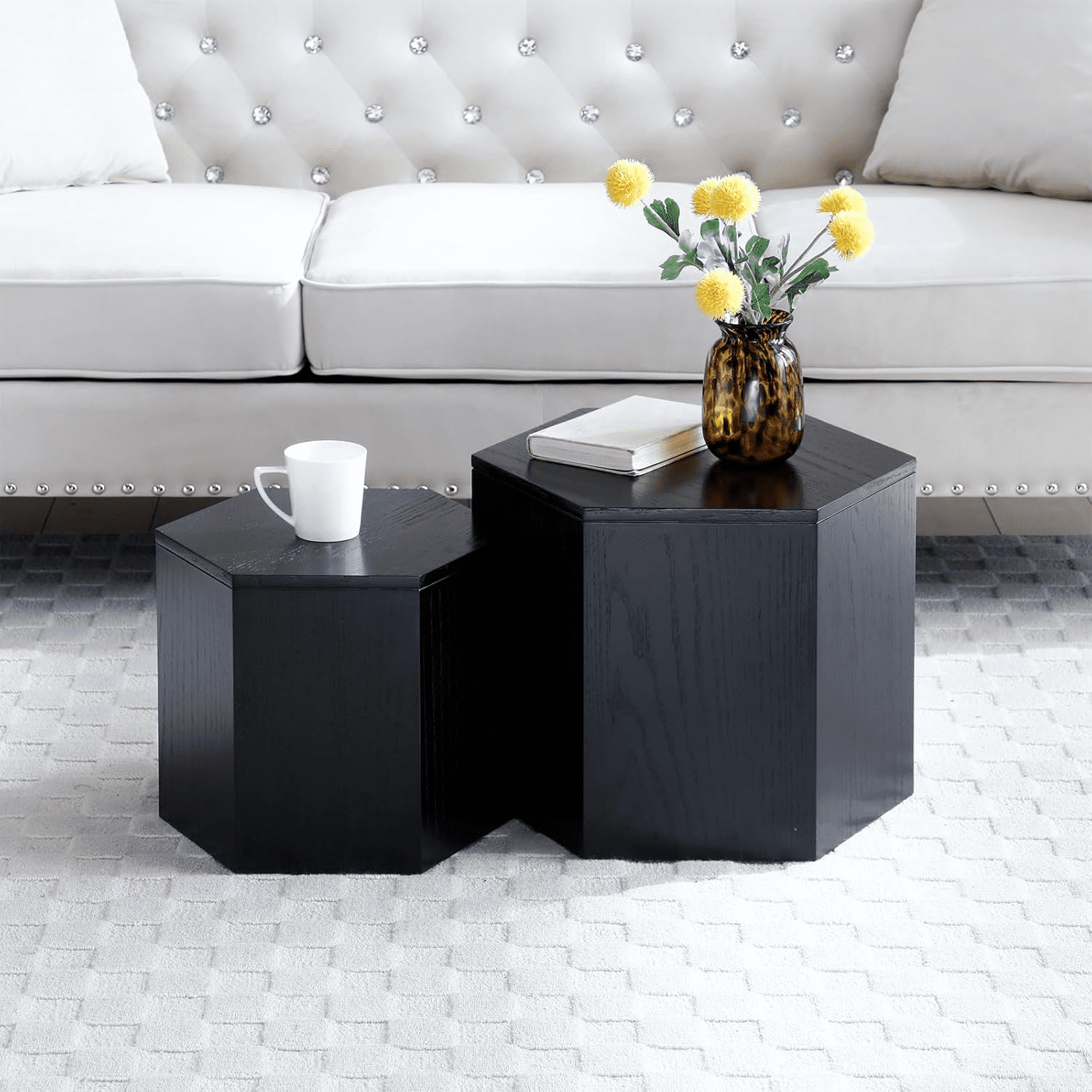 Coffee Table Nesting Coffee Table Hexagonal Side Table Hexagonal Wooden ...