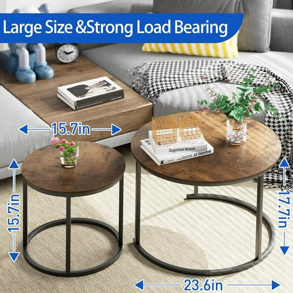 Coffee Table Nesting Round Table Set of 2 Side Table with Sturdy Metal ...