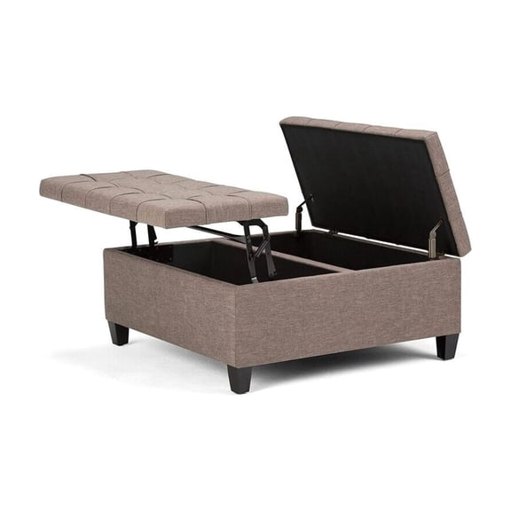 Coffee Table Ottoman with Storage - 36" Linen Look Fabric - Fawn Brown - Lift Top Storage Cube