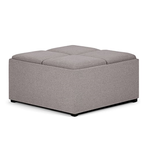 Coffee Table Ottoman with Storage - Wide Flip-Top Tray - Cloud Grey