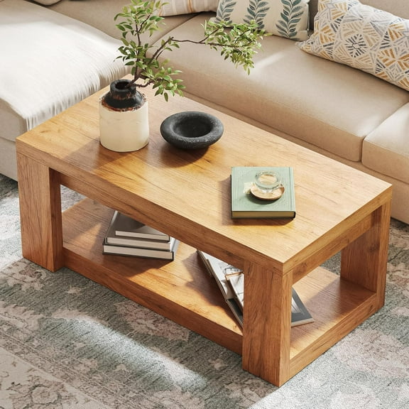 Coffee Table, Rectangle Coffee Table with Storage, 47.24" Wood Living Room Tables, Rustic Farmhouse Center Table for Apartment, Bedroom, Office (Rustic Brown)
