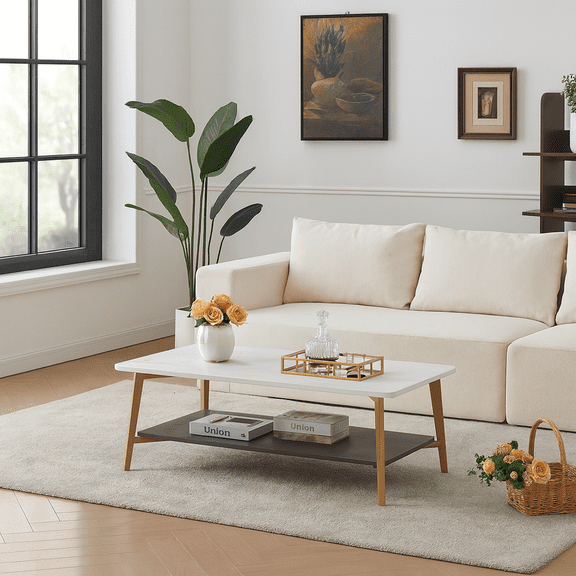 Coffee Table Rectangular Center Table for Living Room Open Space Side Table with Metal Frame