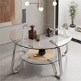 Coffee Table, Retro Minimalist Metal Frame Double-Layer Tempered Glass ...