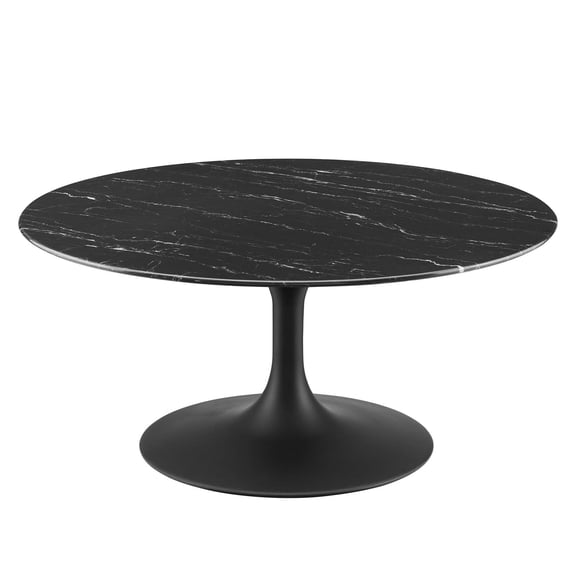 Coffee Table, Round, Artificial Marble, Metal Steel, Black, Modern Contemporary Urban Design, Living Lounge Room Hotel Lobby Hospitality