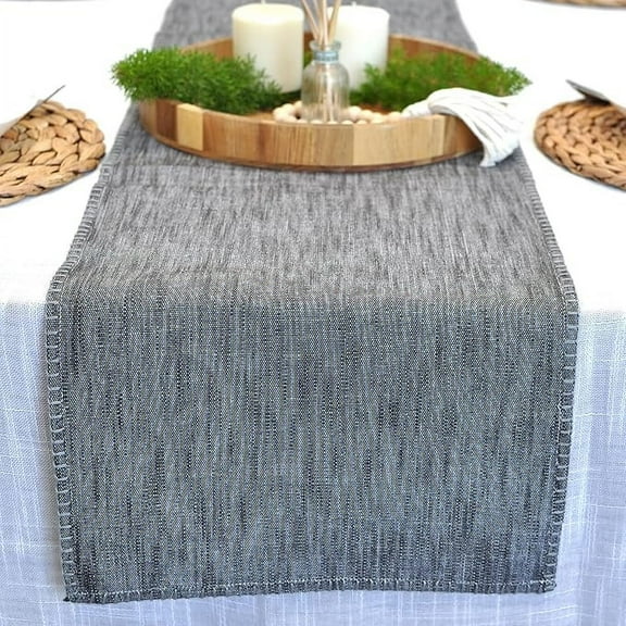 Coffee Table Runner 14 x 36 inch Short Table Runner With Decorative Stitched Edge Natural Organic Cotton Fabric Small Dresser Scarf Dining Table Topper Washable Cloth Decor Table Centerpiece Grey