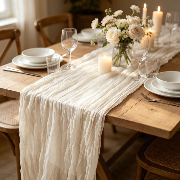 Coffee Table Runner,Table Runner For Party,Voile Table Runner,Cheesecloth Table Runners,Boho Rustic Gauze Table Decor, Semi-Sheer Fabric Runner for Wedding, Baby Shower(White 6*3FT)