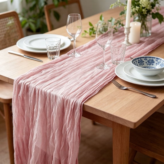 Coffee Table Runner,Table Runner For Party,Voile Table Runner,Cheesecloth Table Runners,Boho Rustic Gauze Table Decor, Semi-Sheer Fabric Runner for Wedding, Baby Shower(Pink 6*3FT)