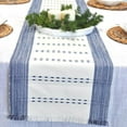 thumbnail image 1 of Coffee Table Runner Woven Stripes Dresser Top Cover Small Dining Table Mat Organic Cotton Rustic Farmhouse Short Cloth Strip For Kitchen Buffet Table Non Slip Ombre Texture Blue / Off White 14"x48”, 1 of 6
