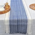 thumbnail image 1 of Coffee Table Runner Woven Stripes Dresser Top Cover Small Dining Table Mat Organic Cotton Rustic Farmhouse Short Cloth Strip For Kitchen Buffet Table Non Slip Ombre Texture Blue / Off White 14"x48”, 1 of 7