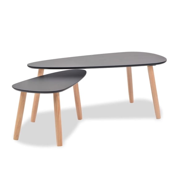 Coffee Table Set of 2, Solid Pinewood Living Room Tables, Black Nesting Coffee Tables, Scandinavian Style Side Tables, 39.4" & 27.6" Modern Home Furniture