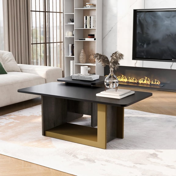 Coffee Table Set, Modern Square Tables, Living Room End Table Set of 2 with Spacious Top and Metal Frame, Durable MDF Construction, 47.2" and 19.7" Two-Piece Set, Black