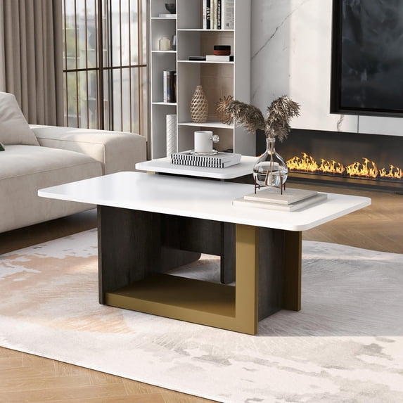 Coffee Table Set, Modern Square Tables, Living Room End Table Set of 2 with Spacious Top and Metal Frame, Durable MDF Construction, 47.2" and 19.7" Two-Piece Set, White