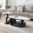 thumbnail image 1 of Coffee Table Set of 2,Black Coffee Table and Side Table Sets with Faux Marble Top and Drawer, 1 of 9
