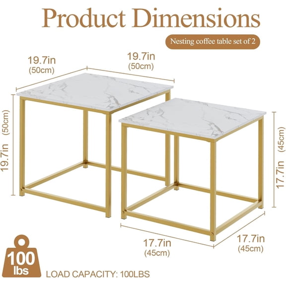 Coffee Table Set of 2, Modern Engineered Wood Nesting Tables with Metal Frame for Living Room and Small Spaces