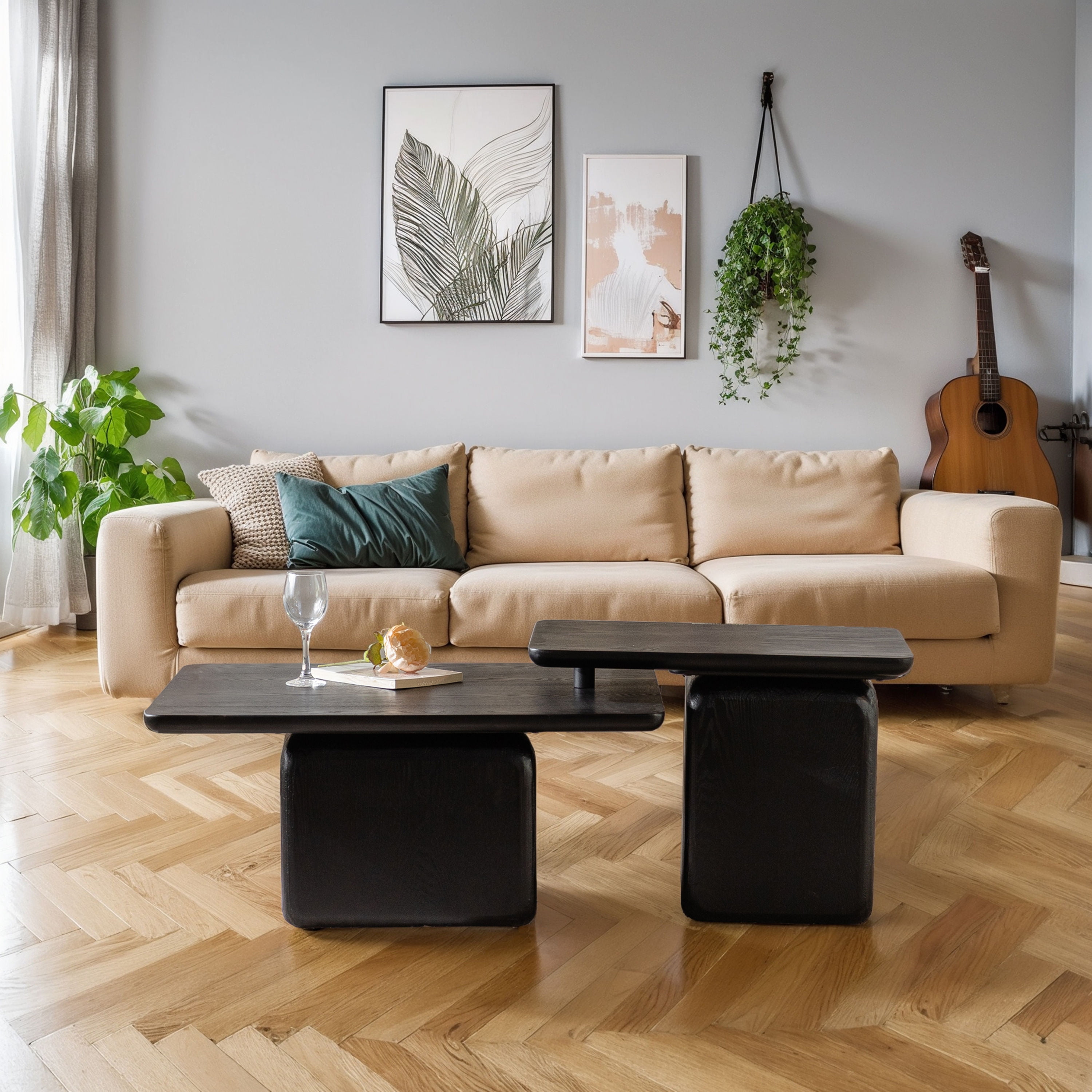 Coffee Table Set of 2, Modern Square Coffee Tables, Side Table With ...