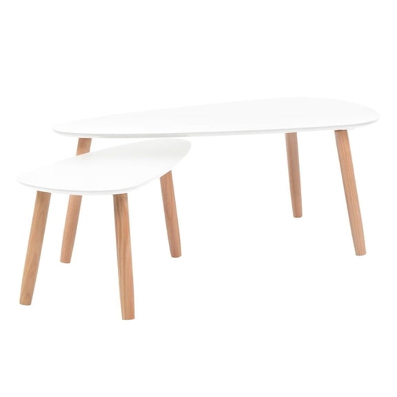 Coffee Table Set of 2, Solid Pinewood White Nesting Tables, Scandinavian Style Living Room Tables, Small Space Furniture, 39.4" & 27.6" Long