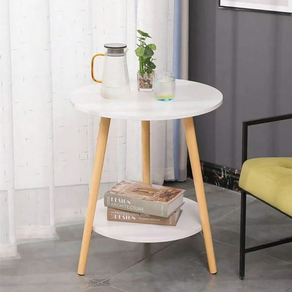 Coffee Table, Sofa Side Small Round Table, High-End Corner Table Bedroom Nightstand Storage Shelf Home Decor, Single Layerfor Bedroom, Living Room, Small Spaces,White