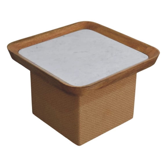Coffee Table with Solid Wood Frame and Marble Top, Handmade Chatai Design in Brown Finish, Durable and Elegant Statement Piece for Living Room and Lounge Area, India Origin