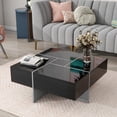 thumbnail image 1 of Coffee Table, Square Low Coffee Tables with Sliding Hidden Storage Drawers, Modern Sofa End Table Side Table  Center Tables for Living Room Bedroom Home Furniture Improvement, Black, 1 of 9