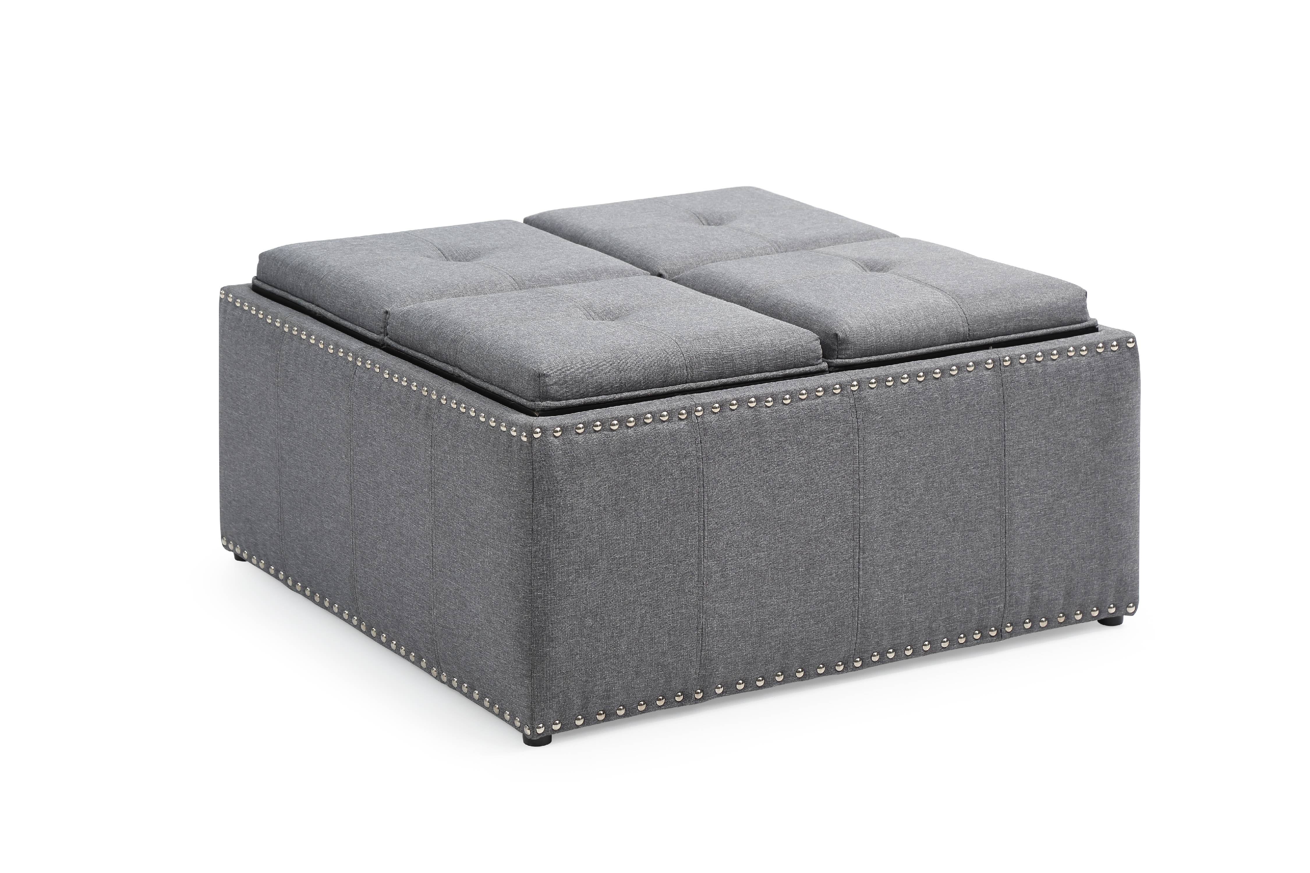 Coffee Table Storage Ottoman with Trays, Multiple Colors
