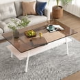 thumbnail image 1 of Coffee Table with Storage Shelf, 2-Tier Rectangle Coffee Table with Black Metal Legs, Coffee Tables with Tempered Glass Tabletop, Modern Table for Living Room Bed Room Apartment, Brown and white, 1 of 9