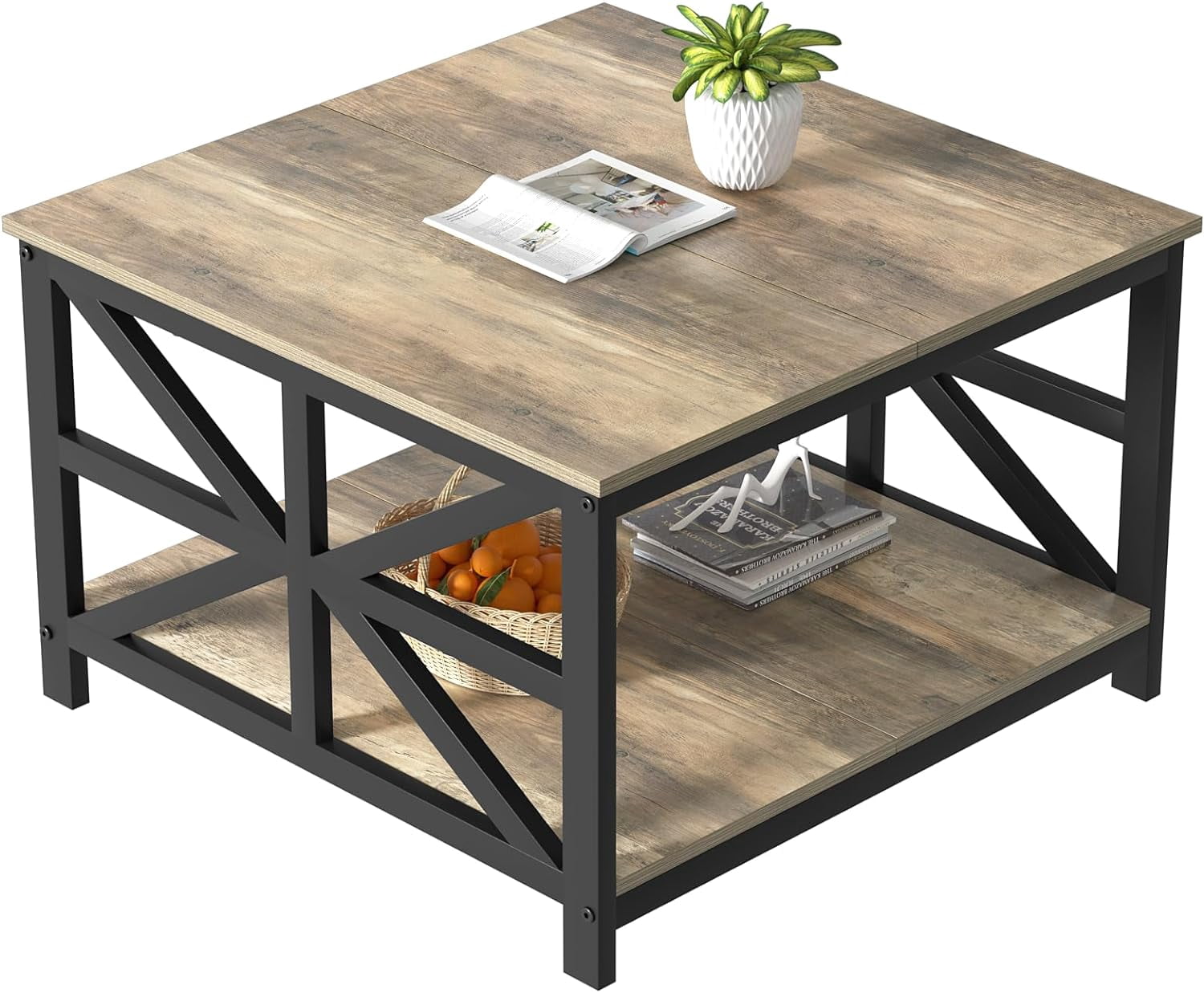 Split Tabletop Coffee Table with Storage, Small Coffee Table with Split Tabletop for ...