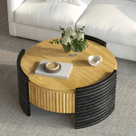 Coffee Table Storage Wood Natural Brown Striped Flip Top Finish Easy Assemble