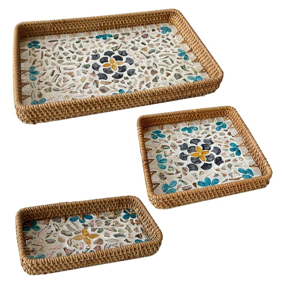 Coffee Table Tray Rattan Woven Basket Handmade Rattan Shell Colorful Storage Tray Bamboo Bread Rack Desktop Storage Tray