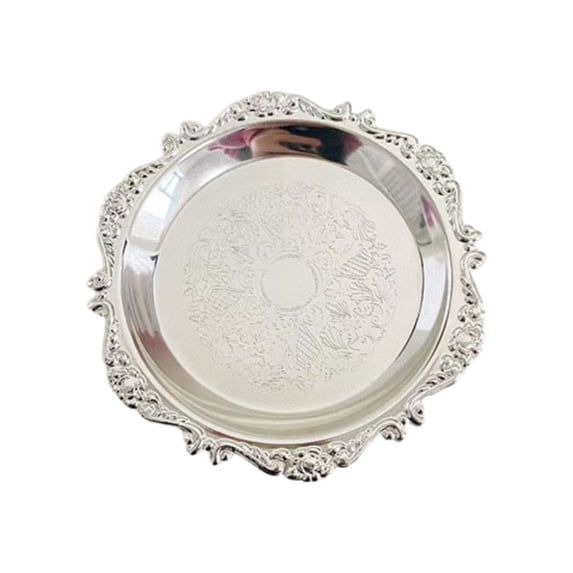 Coffee Table Tray Round Decorative Tray,Round Metal Decorative Tray for Coffee Table, Snack Cake Plate and Teacup Holder, Versatile Jewelry Storage Organizer and Elegant Home Decor(Silver,3.94")