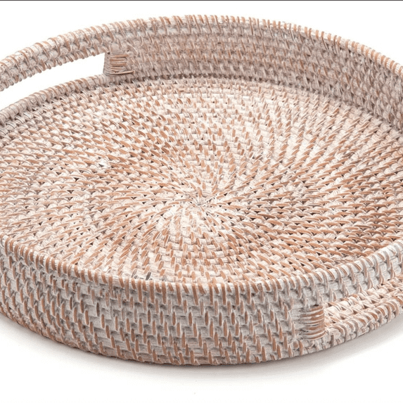 Round Rusty Table Coffee Table Tray Round Rattan Ottoman Tray Woven Serving Trays with ...