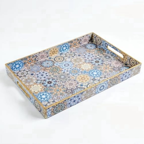 Coffee Table Trays for Living Room Serving Tray with Handles, Modern Large Tray for Ottoman Coffee Table